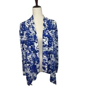 Coolibar Size Medium Blue Floral Stretch UPF 50+ Open Front Beach Jacket